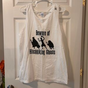 White Tank Top with Hitchhiking Ghosts Print